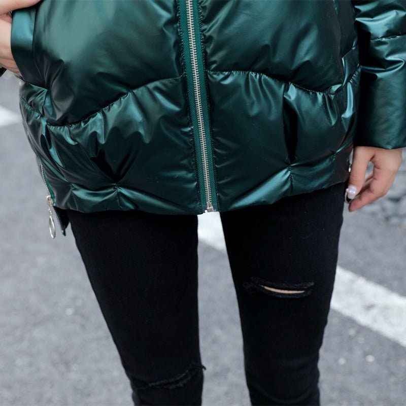 Jaqueta Puff Metalizada Feminina